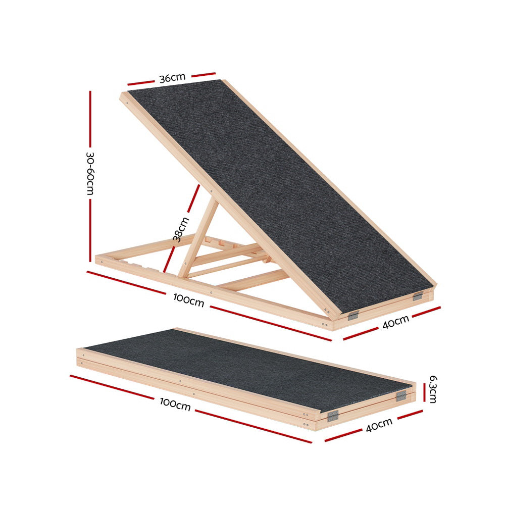 Dog Steps & Ramps: i.Pet Dog Ramp 100cm Adjustable Height Wooden Steps Stairs For Bed Sofa Car Foldable