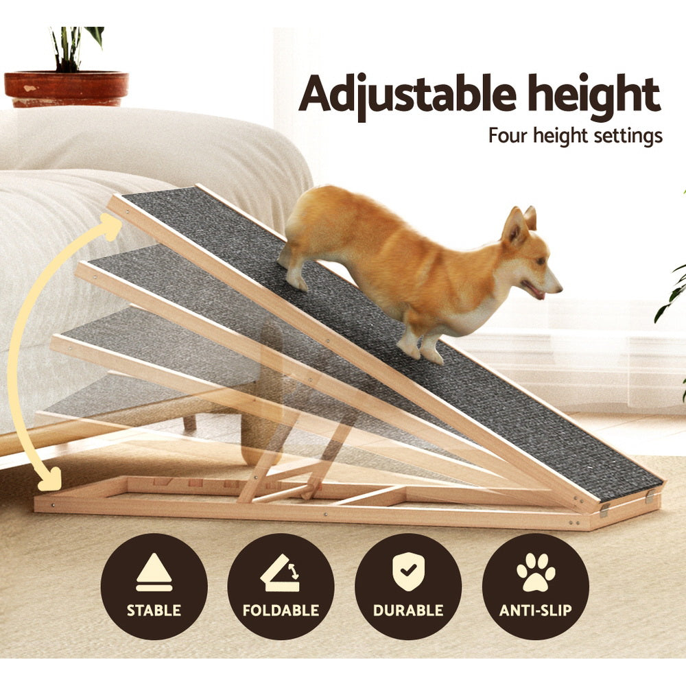 Dog Steps & Ramps: i.Pet Dog Ramp 100cm Adjustable Height Wooden Steps Stairs For Bed Sofa Car Foldable