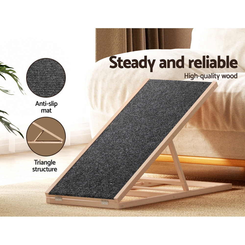 Dog Steps & Ramps: i.Pet Dog Ramp 100cm Adjustable Height Wooden Steps Stairs For Bed Sofa Car Foldable