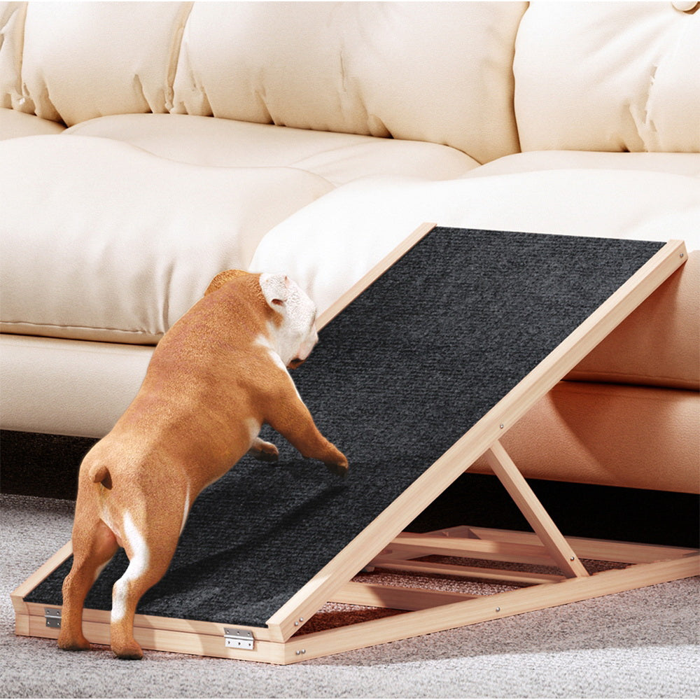 Dog Steps & Ramps: i.Pet Dog Ramp 100cm Adjustable Height Wooden Steps Stairs For Bed Sofa Car Foldable