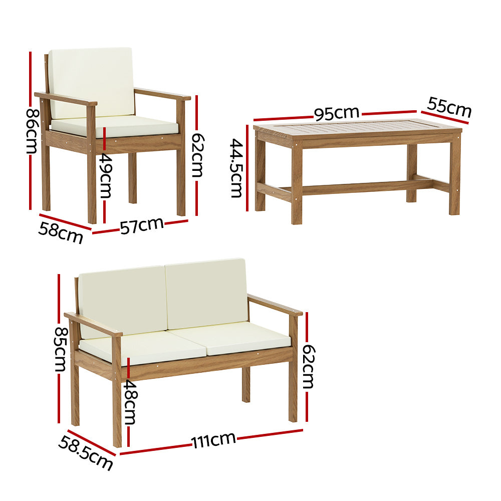 Outdoor Sofas & Lounge Sets: Gardeon 4-Piece Outdoor Sofa Set Wooden Couch Lounge Setting