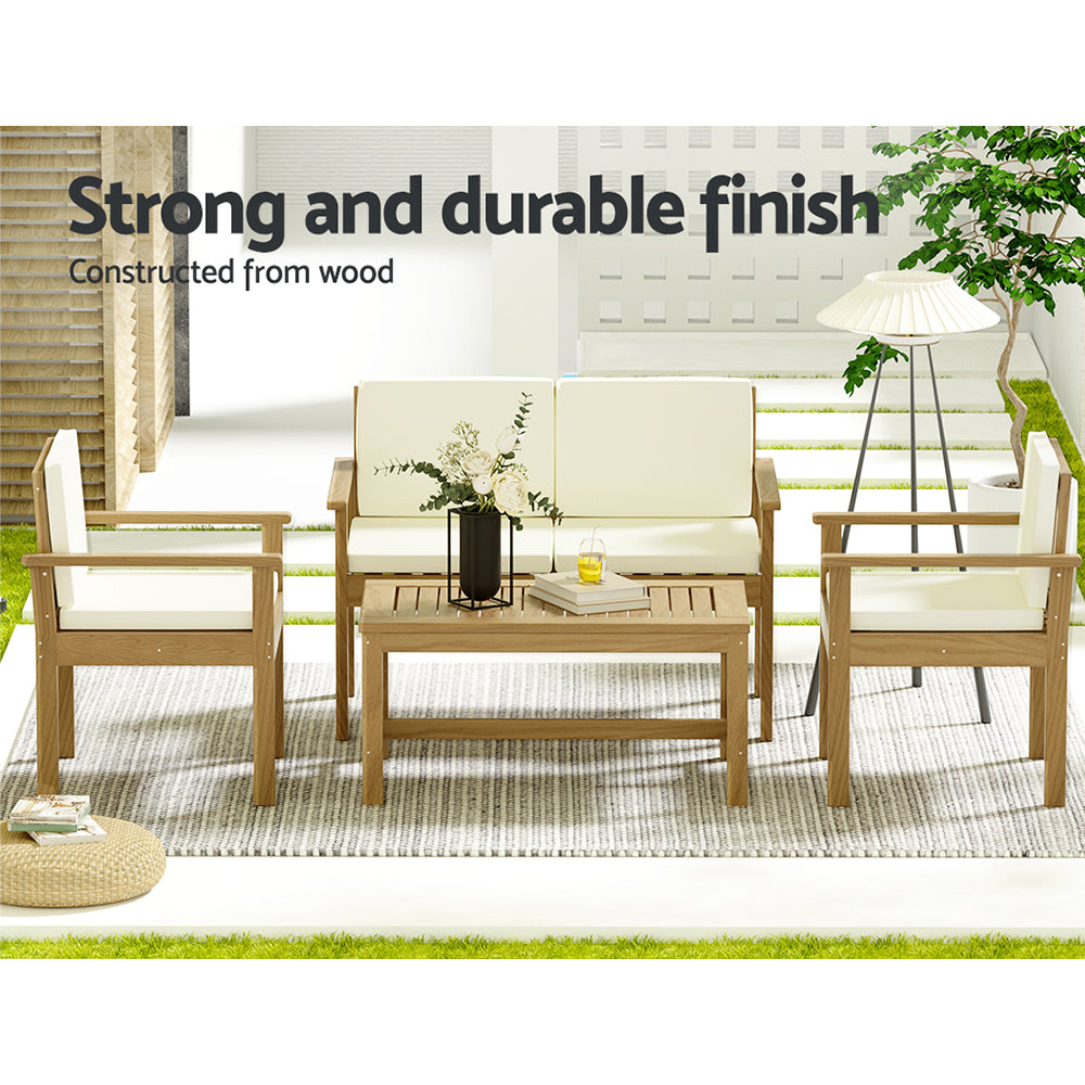 Outdoor Sofas & Lounge Sets: Gardeon 4-Piece Outdoor Sofa Set Wooden Couch Lounge Setting