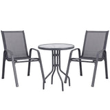 Gardeon 3PC Outdoor Bistro Set Table and Chairs Stackable Patio Furniture Grey
