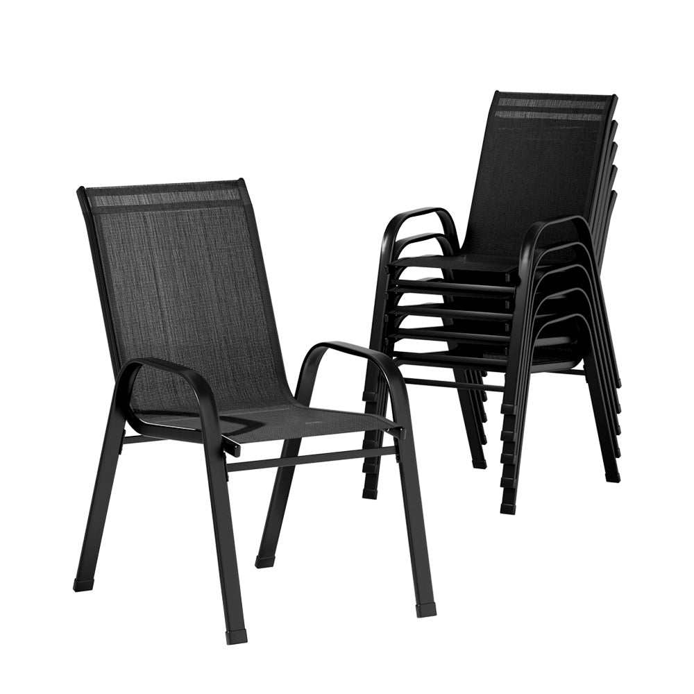 Outdoor Dining Sets: Gardeon 6PC Outdoor Dining Chairs Stackable Lounge Chair Patio Furniture Black