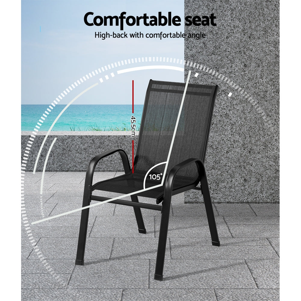 Outdoor Dining Sets: Gardeon 6PC Outdoor Dining Chairs Stackable Lounge Chair Patio Furniture Black