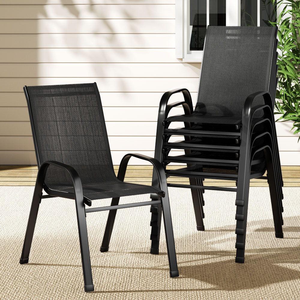 Outdoor Dining Sets: Gardeon 6PC Outdoor Dining Chairs Stackable Lounge Chair Patio Furniture Black