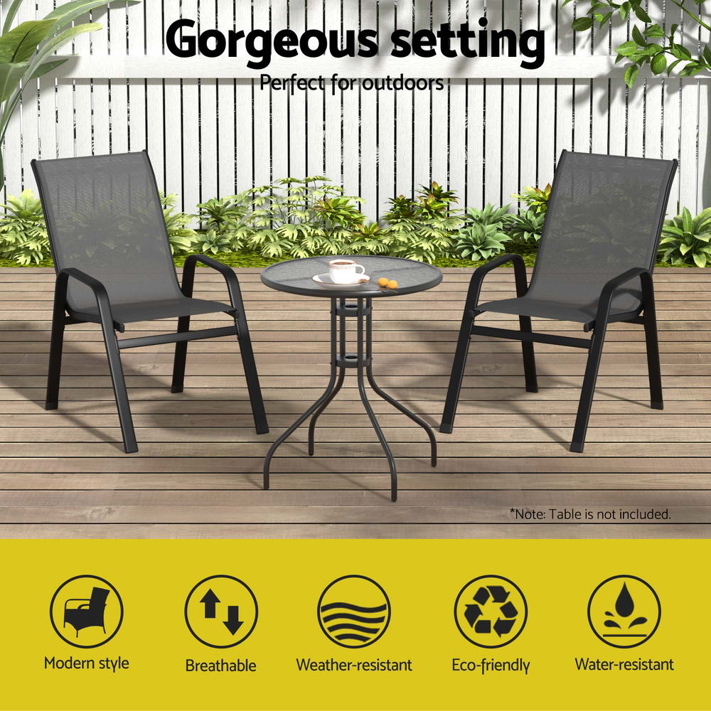 Outdoor Chairs: Gardeon 2PC Outdoor Dining Chairs Stackable Lounge Chair Patio Furniture Grey