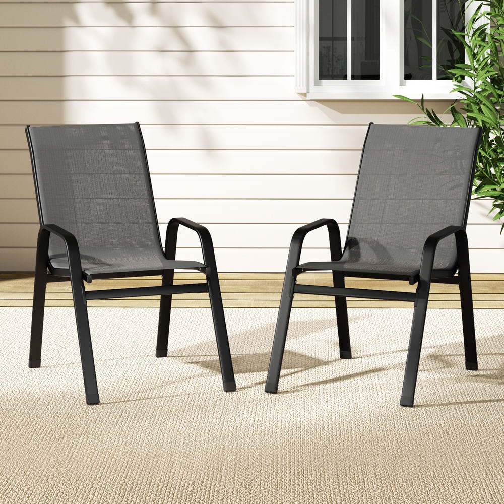 Outdoor Chairs: Gardeon 2PC Outdoor Dining Chairs Stackable Lounge Chair Patio Furniture Grey