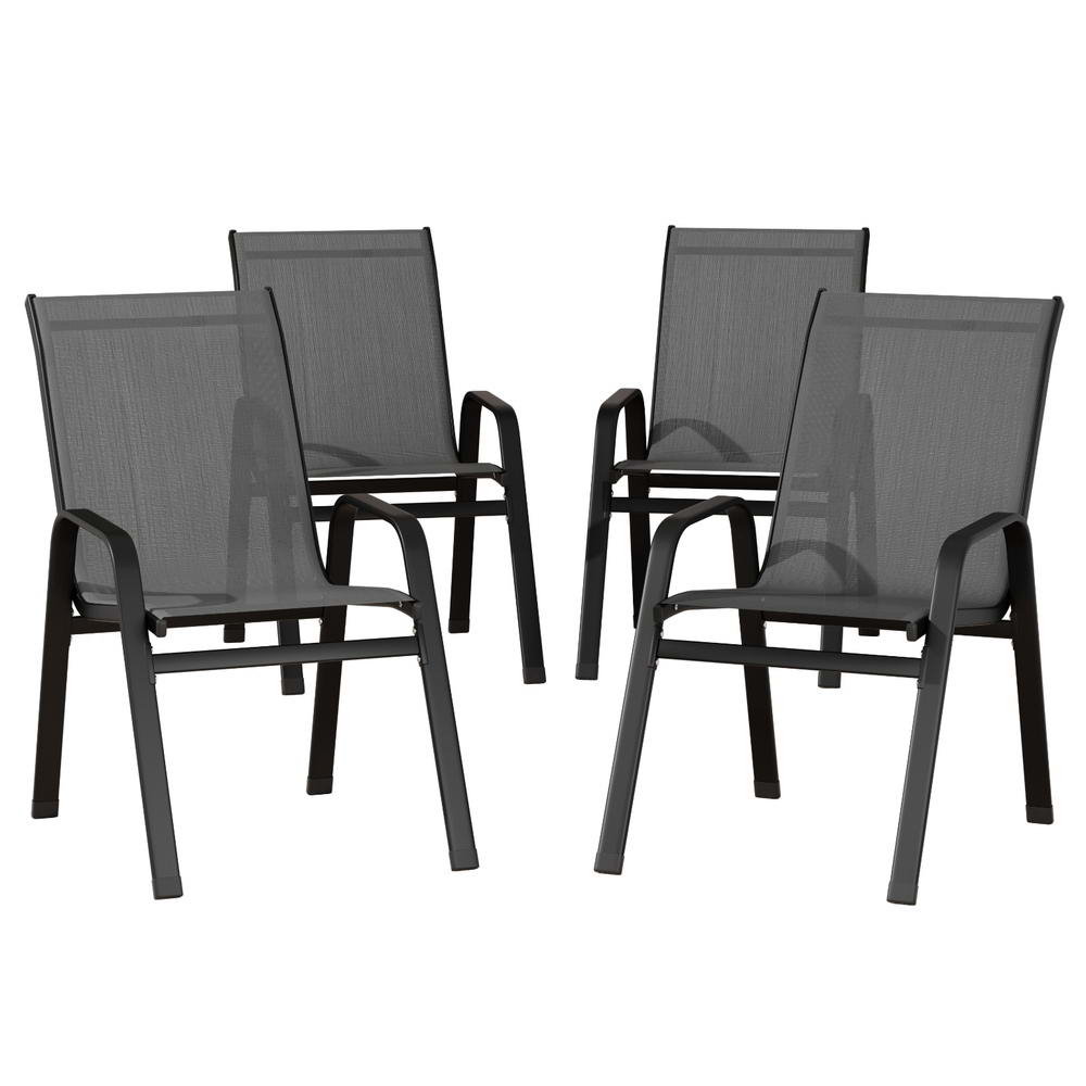 Outdoor Chairs: Gardeon 4PC Outdoor Dining Chairs Stackable Lounge Chair Patio Furniture Grey