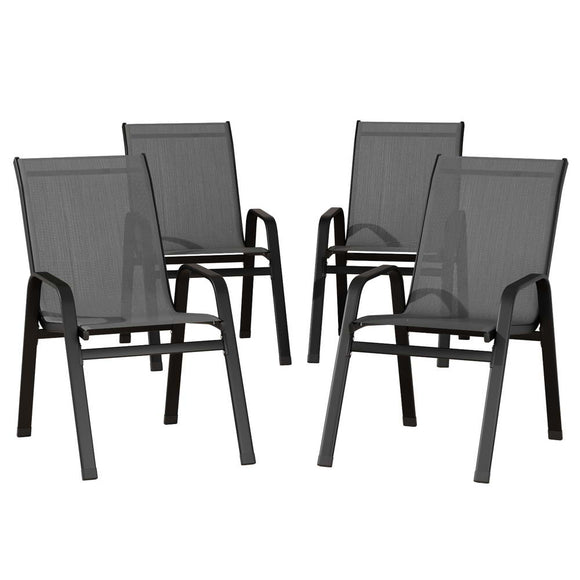 Gardeon 4PC Outdoor Dining Chairs Stackable Lounge Chair Patio Furniture Grey