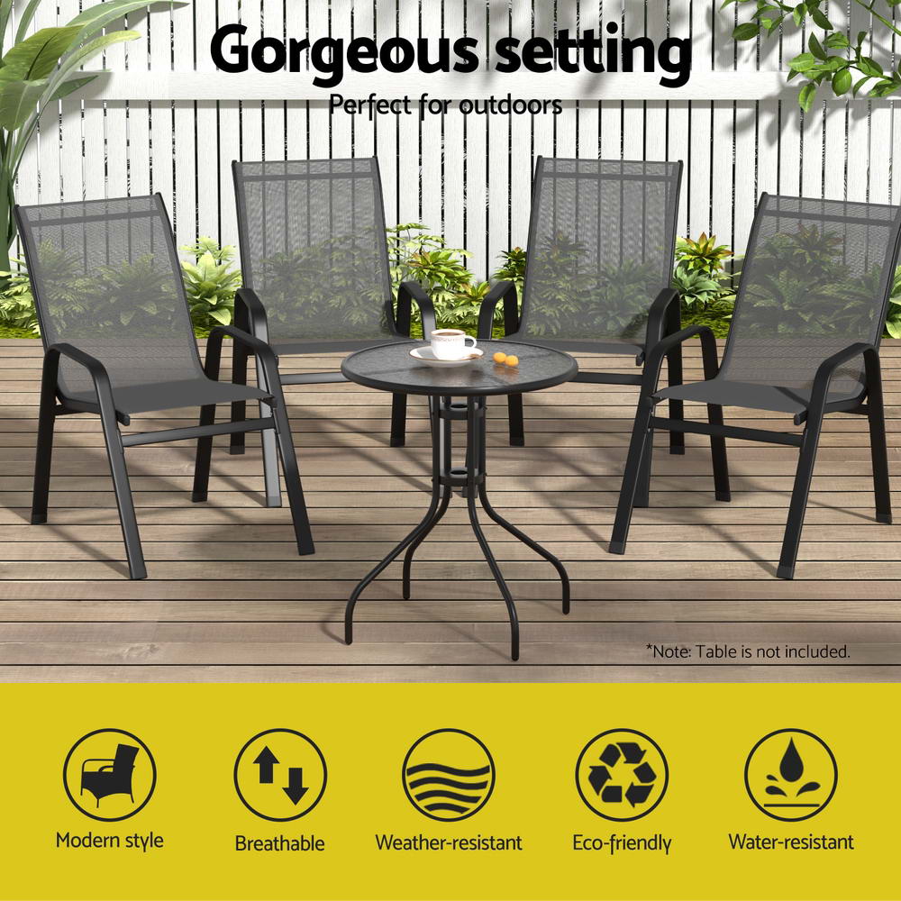 Outdoor Chairs: Gardeon 4PC Outdoor Dining Chairs Stackable Lounge Chair Patio Furniture Grey