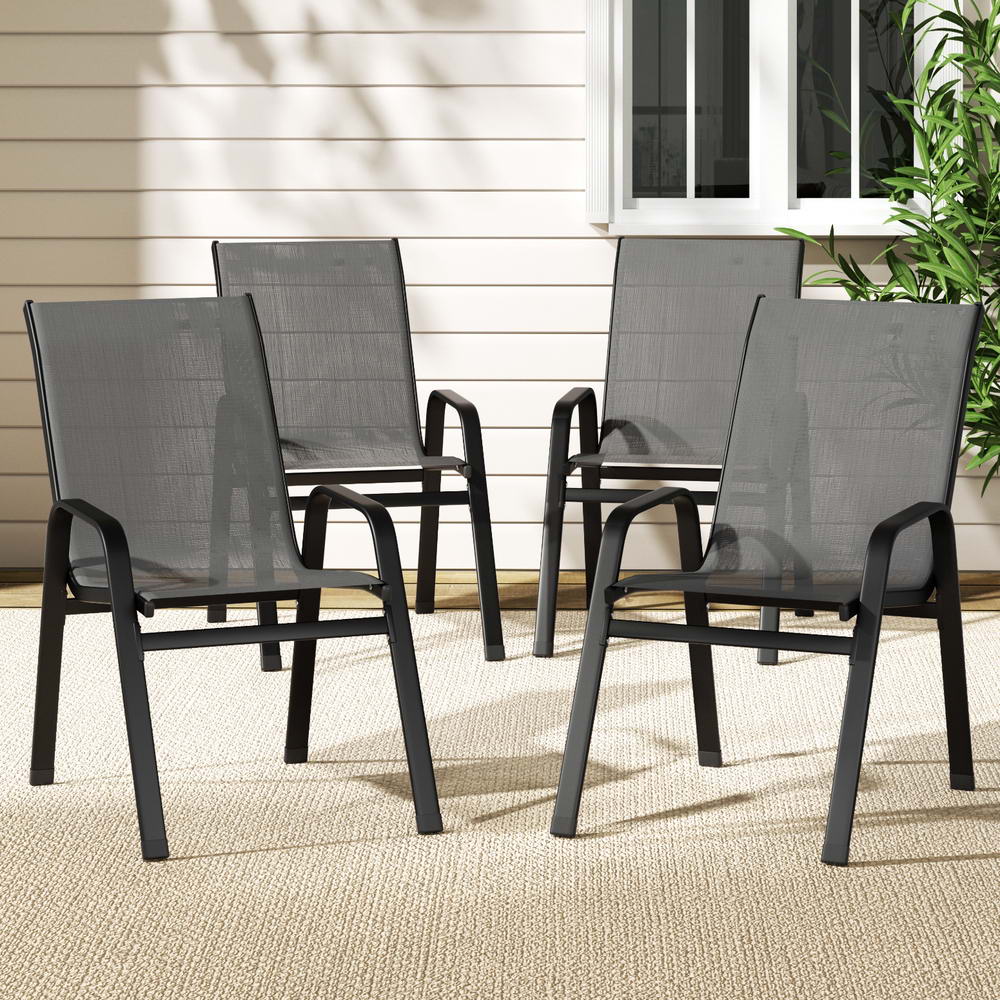 Outdoor Chairs: Gardeon 4PC Outdoor Dining Chairs Stackable Lounge Chair Patio Furniture Grey