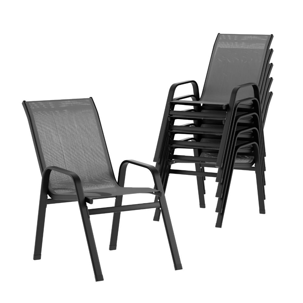 Outdoor Chairs: Gardeon 6PC Outdoor Dining Chairs Stackable Lounge Chair Patio Furniture Grey