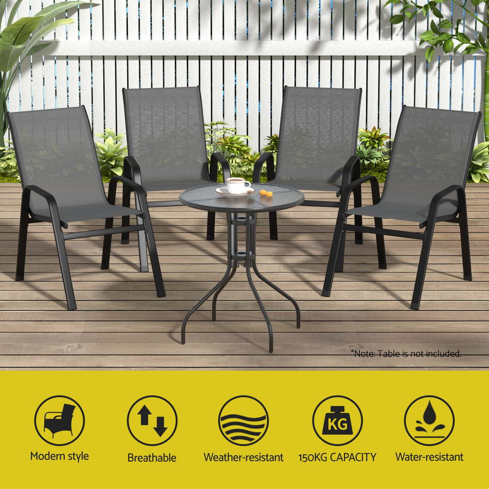 Outdoor Chairs: Gardeon 6PC Outdoor Dining Chairs Stackable Lounge Chair Patio Furniture Grey