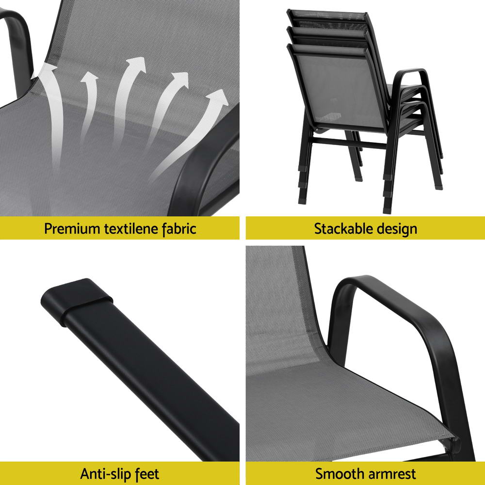Outdoor Chairs: Gardeon 6PC Outdoor Dining Chairs Stackable Lounge Chair Patio Furniture Grey