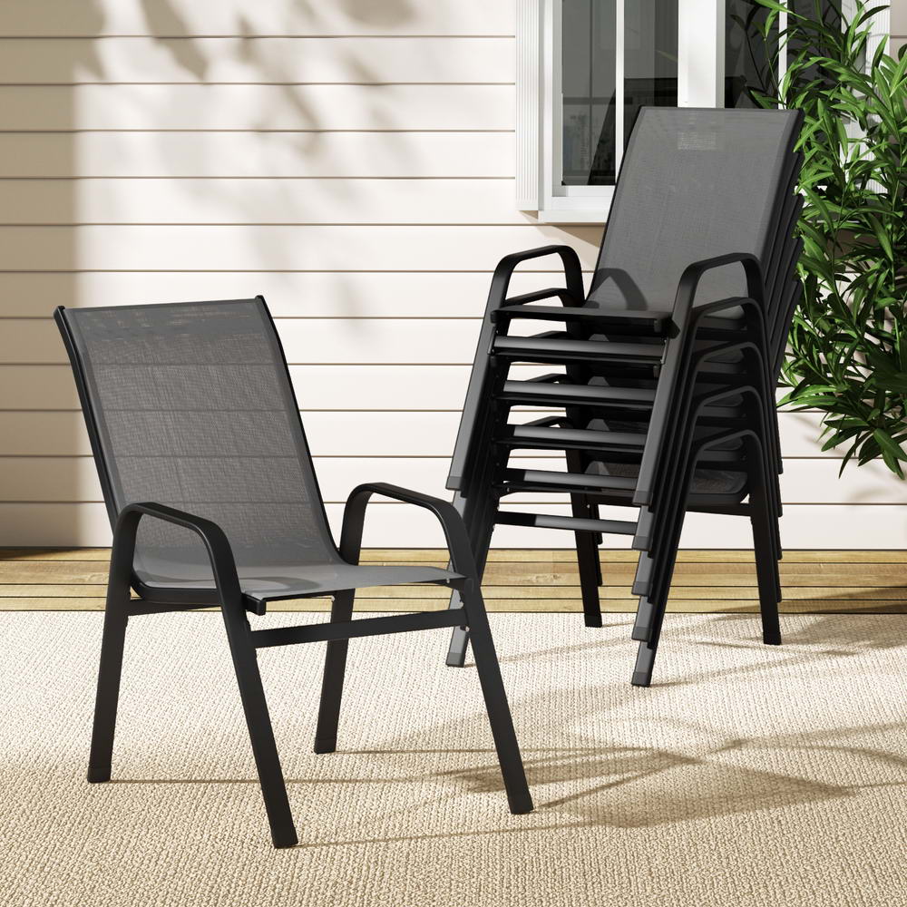 Outdoor Chairs: Gardeon 6PC Outdoor Dining Chairs Stackable Lounge Chair Patio Furniture Grey