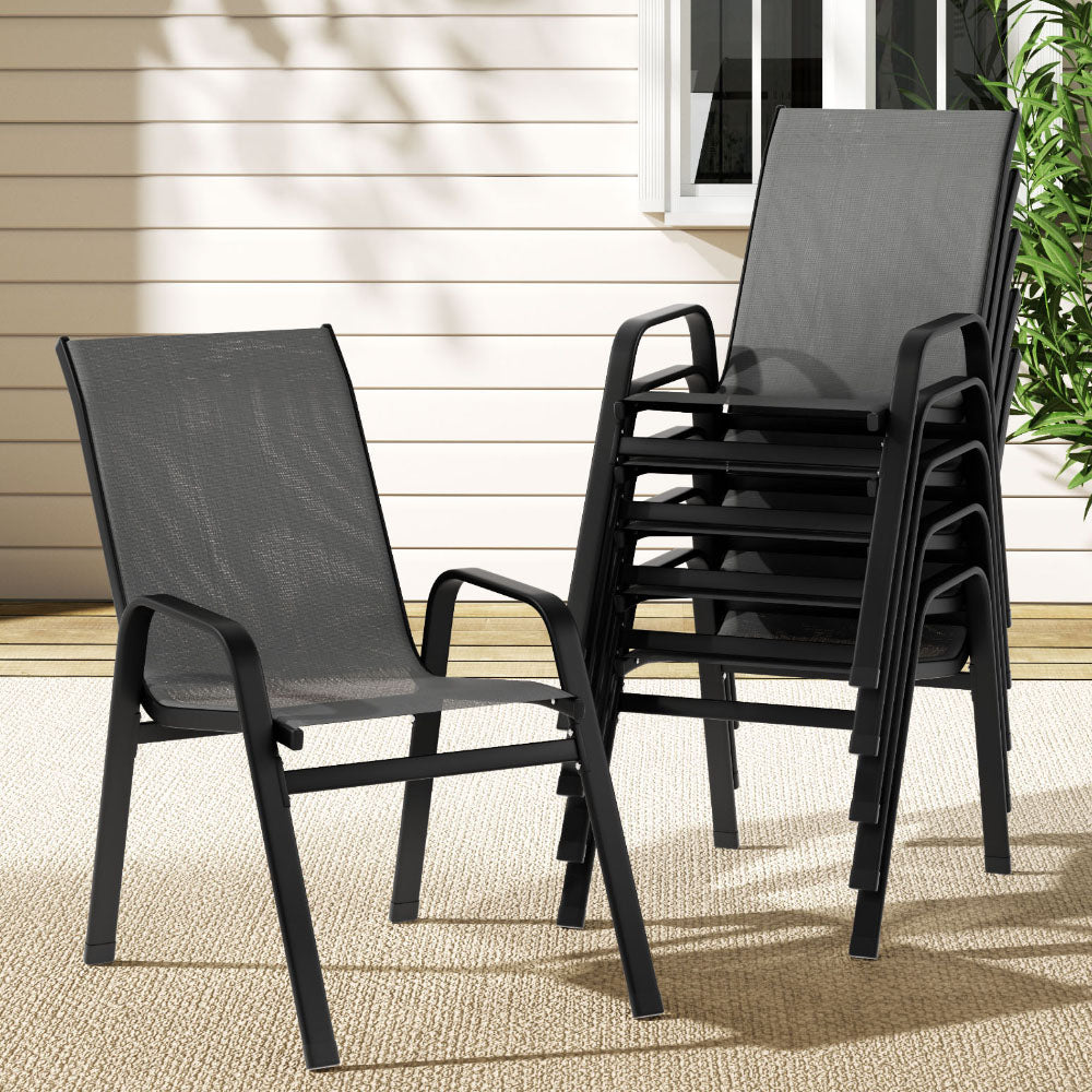 Outdoor Chairs: Gardeon 6PC Outdoor Dining Chairs Stackable Lounge Chair Patio Furniture Grey