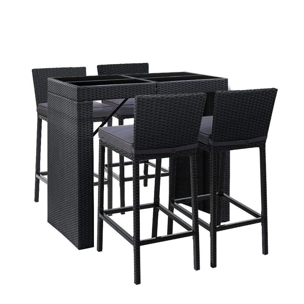 Outdoor Chairs: Gardeon 5-Piece Outdoor Bar Set Dining Table Stools Wicker Patio Setting