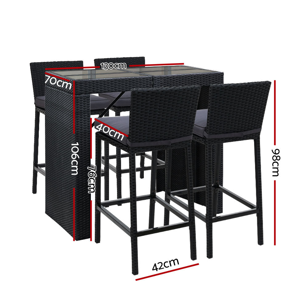 Outdoor Chairs: Gardeon 5-Piece Outdoor Bar Set Dining Table Stools Wicker Patio Setting