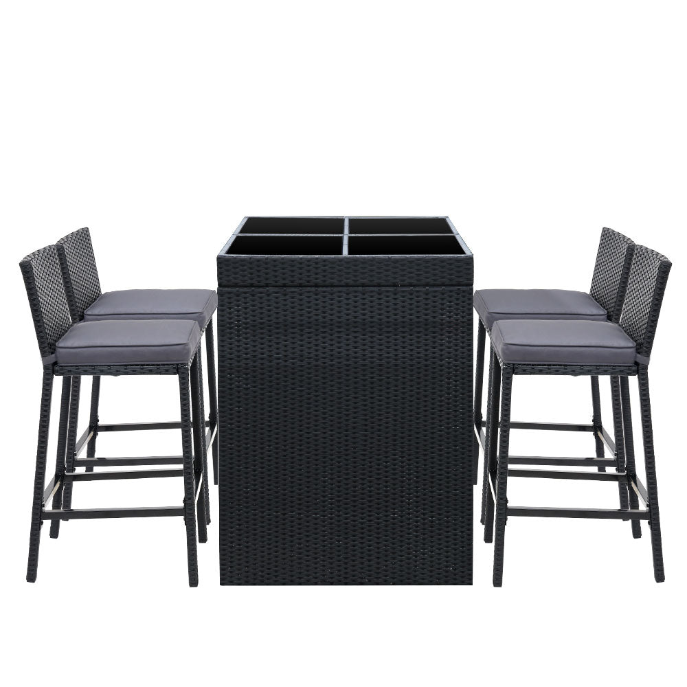 Outdoor Chairs: Gardeon 5-Piece Outdoor Bar Set Dining Table Stools Wicker Patio Setting