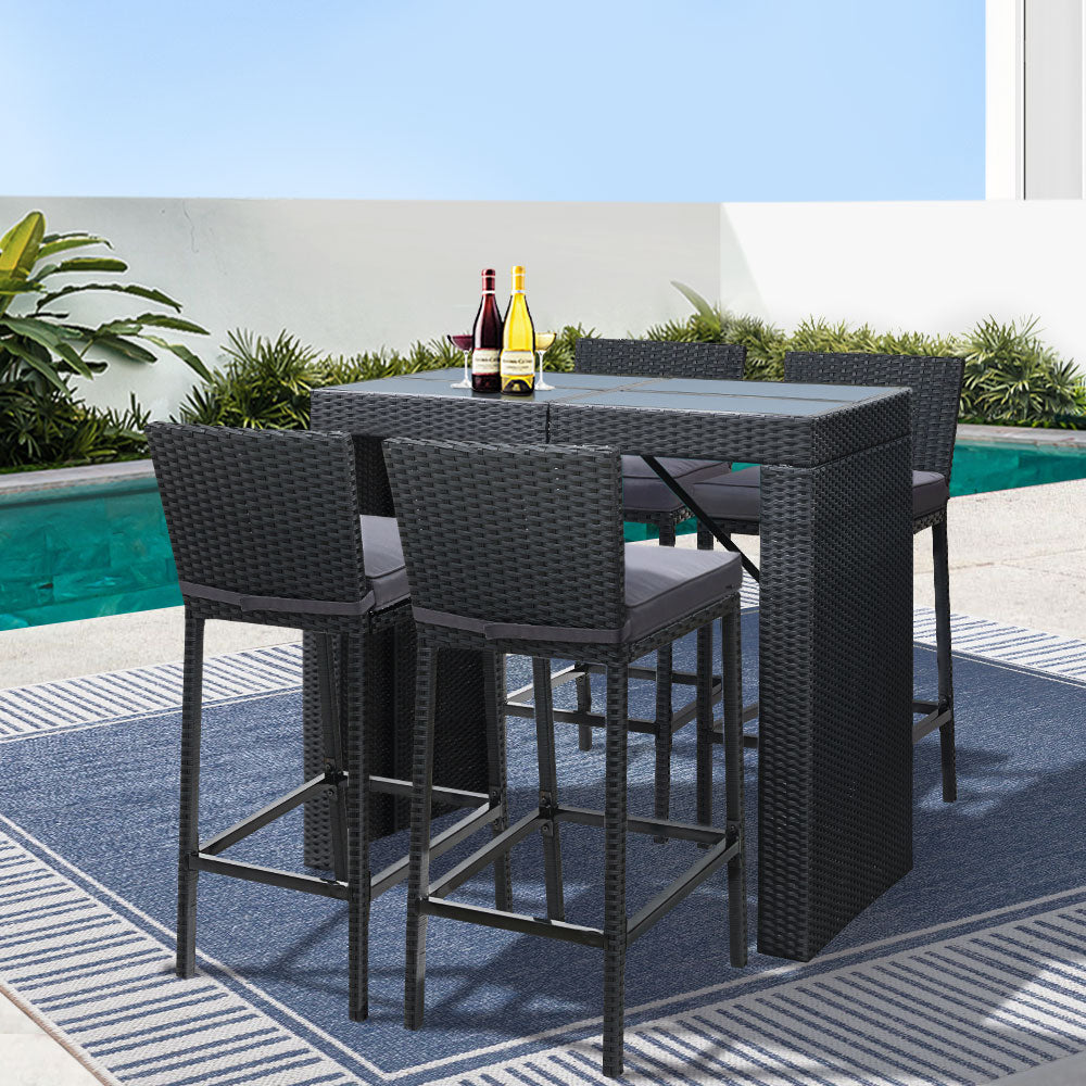 Outdoor Chairs: Gardeon 5-Piece Outdoor Bar Set Dining Table Stools Wicker Patio Setting