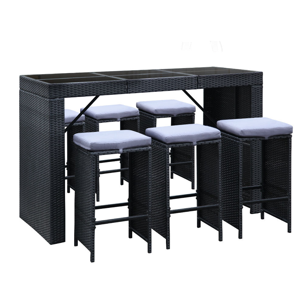 Outdoor Dining Sets: Gardeon 7-Piece Outdoor Bar Set Dining Table Stools Wicker Patio Setting