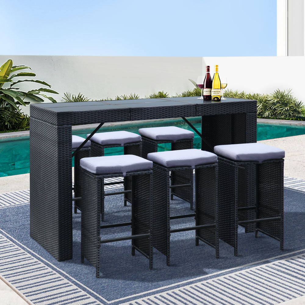 Outdoor Dining Sets: Gardeon 7-Piece Outdoor Bar Set Dining Table Stools Wicker Patio Setting