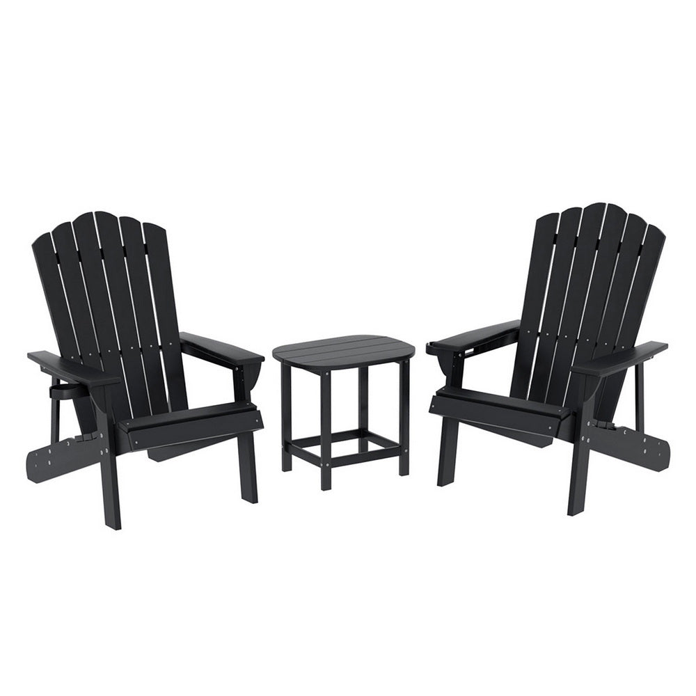 Outdoor Chairs: Gardeon Outdoor Table and Chairs HDPE Adirondack Beach Chair Sun Lounge Patio Furniture Garden Black