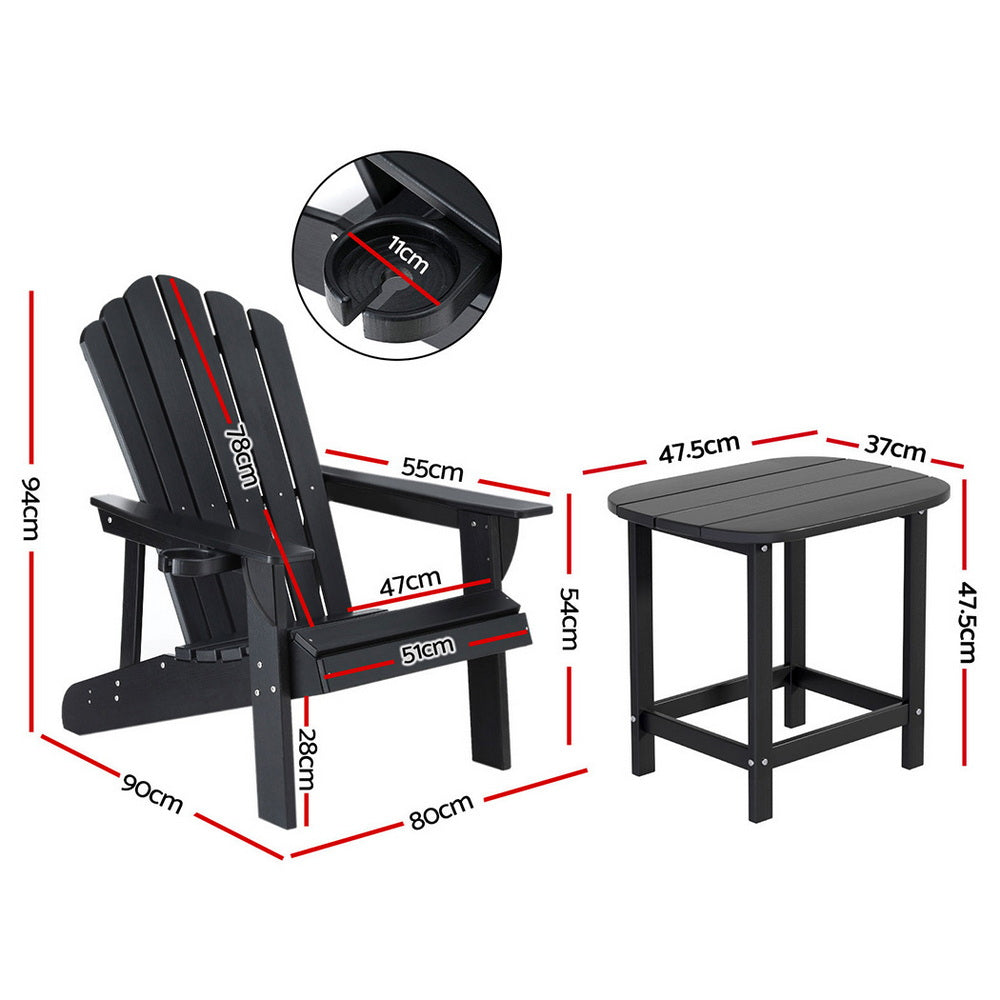 Outdoor Chairs: Gardeon Outdoor Table and Chairs HDPE Adirondack Beach Chair Sun Lounge Patio Furniture Garden Black