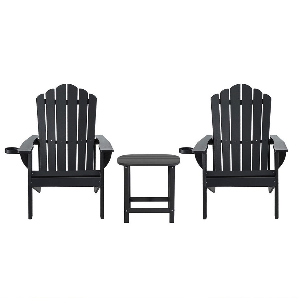 Outdoor Chairs: Gardeon Outdoor Table and Chairs HDPE Adirondack Beach Chair Sun Lounge Patio Furniture Garden Black