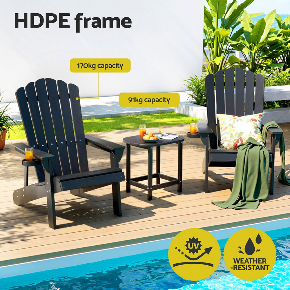 Outdoor Chairs: Gardeon Outdoor Table and Chairs HDPE Adirondack Beach Chair Sun Lounge Patio Furniture Garden Black