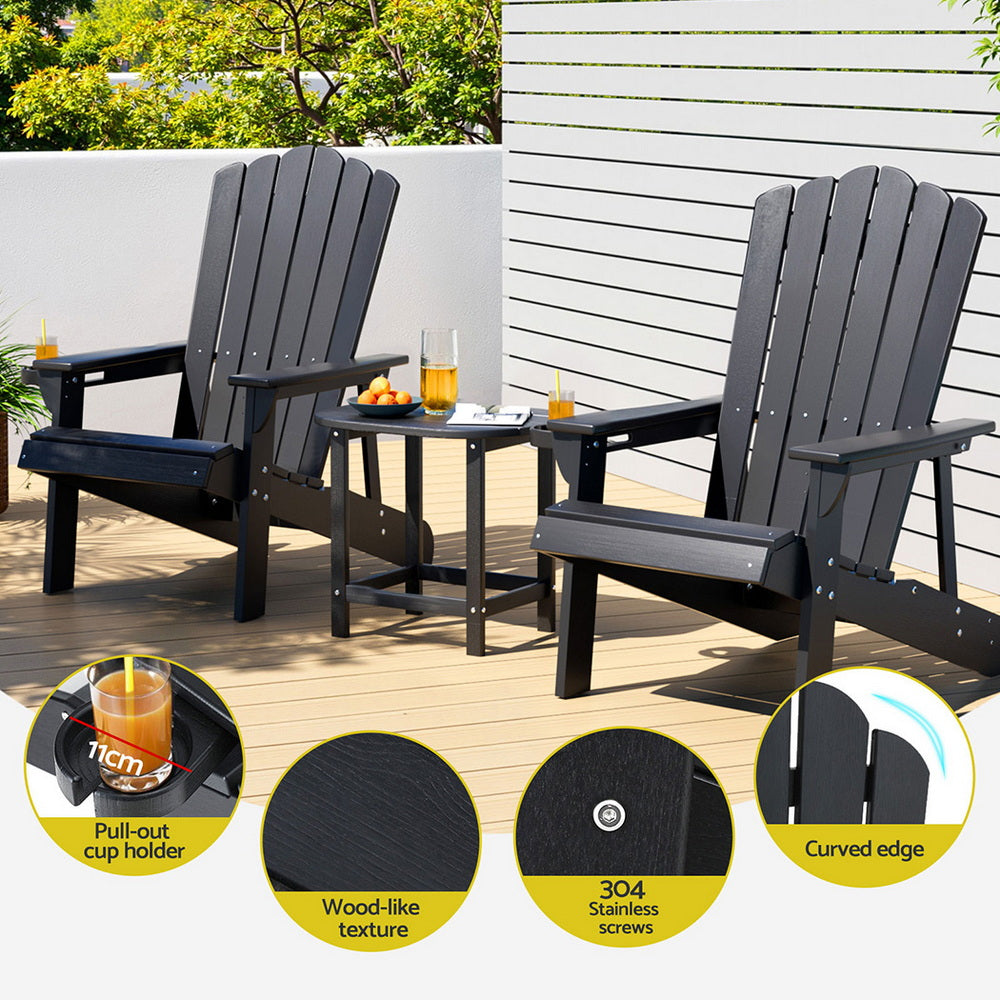 Outdoor Chairs: Gardeon Outdoor Table and Chairs HDPE Adirondack Beach Chair Sun Lounge Patio Furniture Garden Black