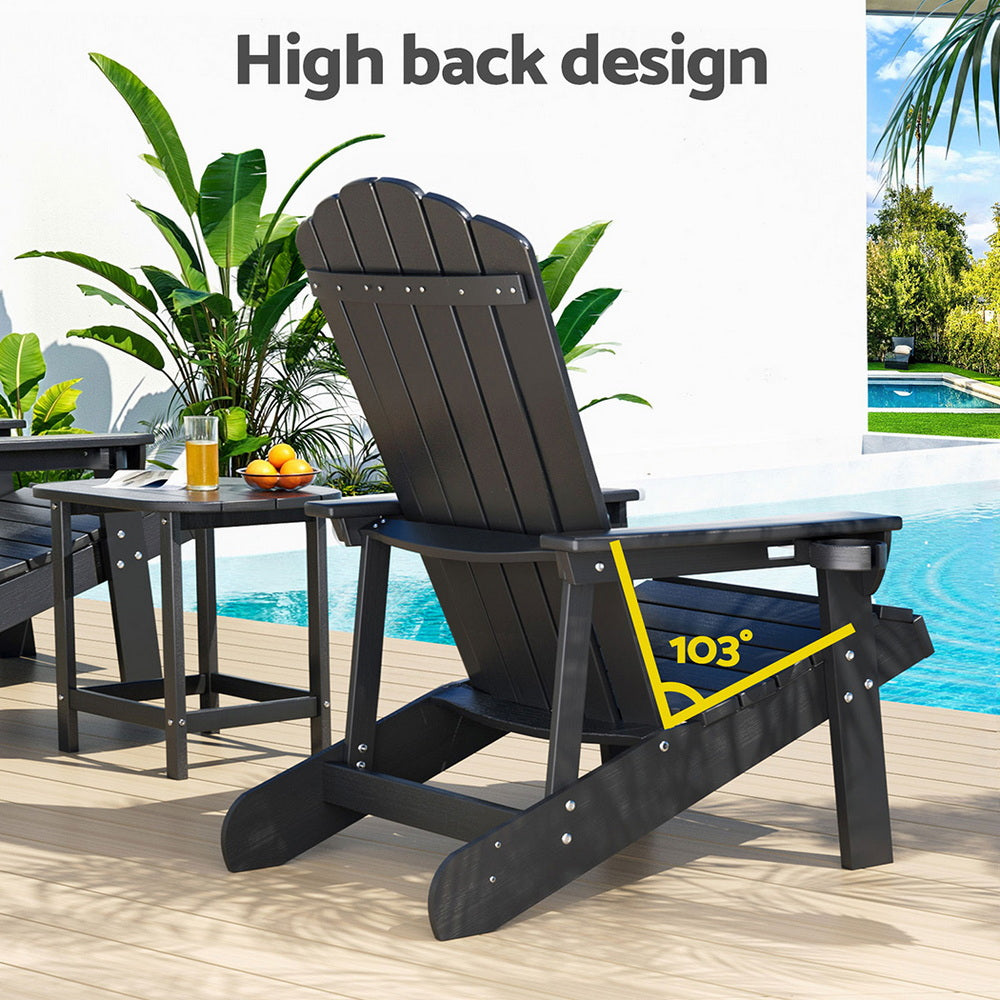Outdoor Chairs: Gardeon Outdoor Table and Chairs HDPE Adirondack Beach Chair Sun Lounge Patio Furniture Garden Black