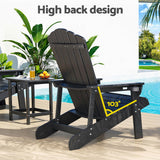 Outdoor Chairs: Gardeon Outdoor Table and Chairs HDPE Adirondack Beach Chair Sun Lounge Patio Furniture Garden Black