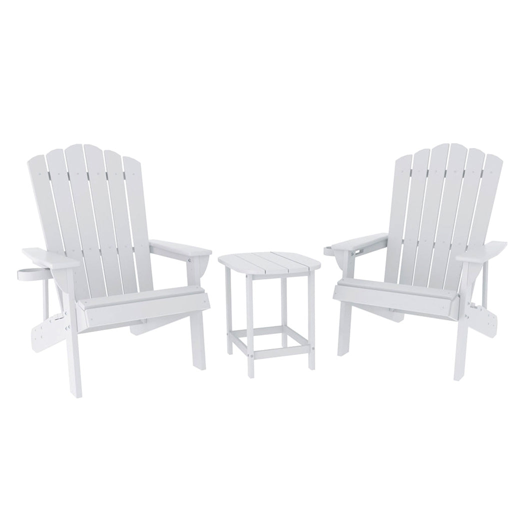 Outdoor Chairs: Gardeon Outdoor Table and Chairs HDPE Adirondack Beach Chair Sun Lounge Patio Furniture Garden White