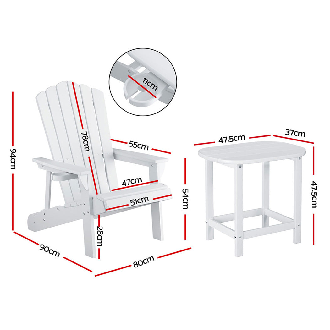 Outdoor Chairs: Gardeon Outdoor Table and Chairs HDPE Adirondack Beach Chair Sun Lounge Patio Furniture Garden White