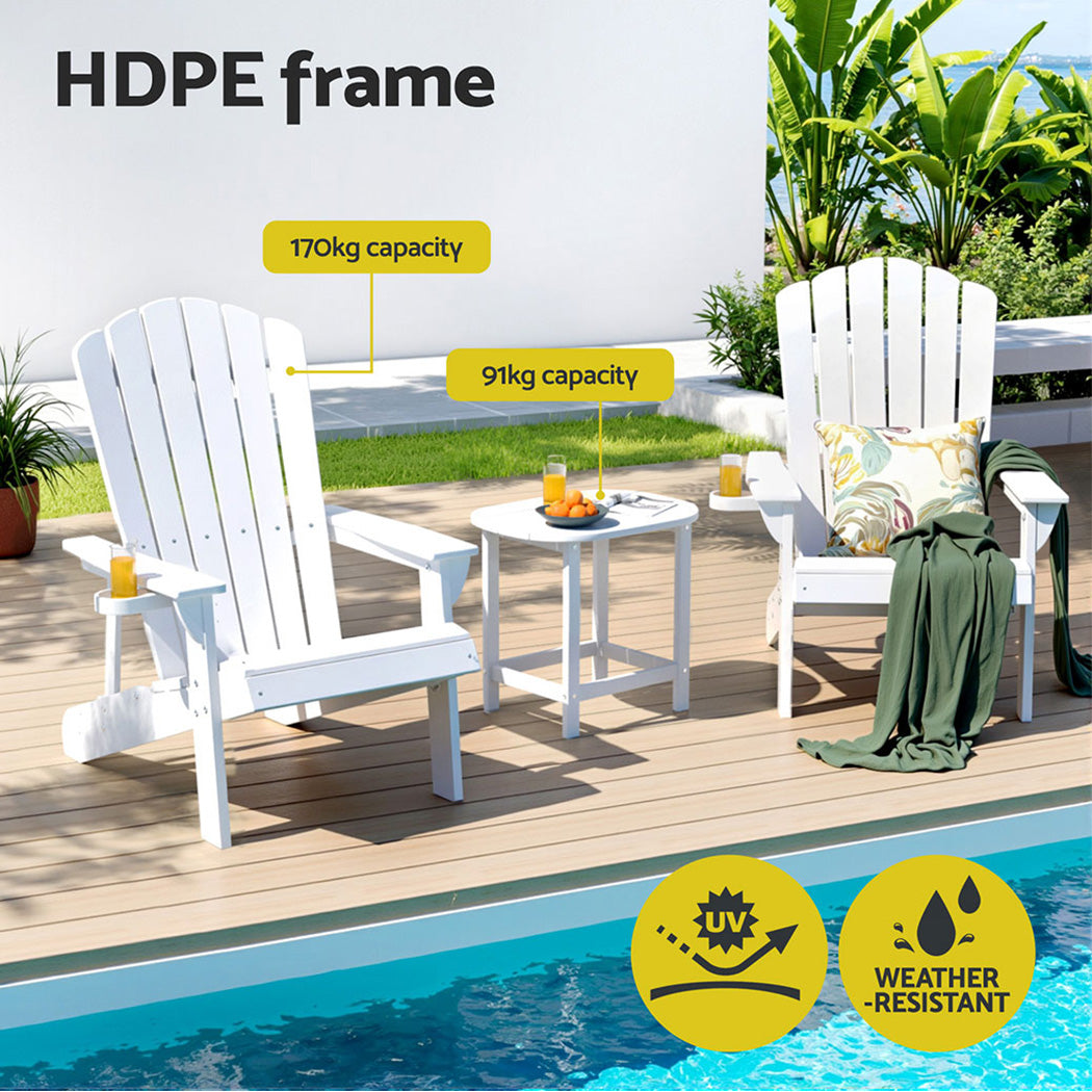Outdoor Chairs: Gardeon Outdoor Table and Chairs HDPE Adirondack Beach Chair Sun Lounge Patio Furniture Garden White