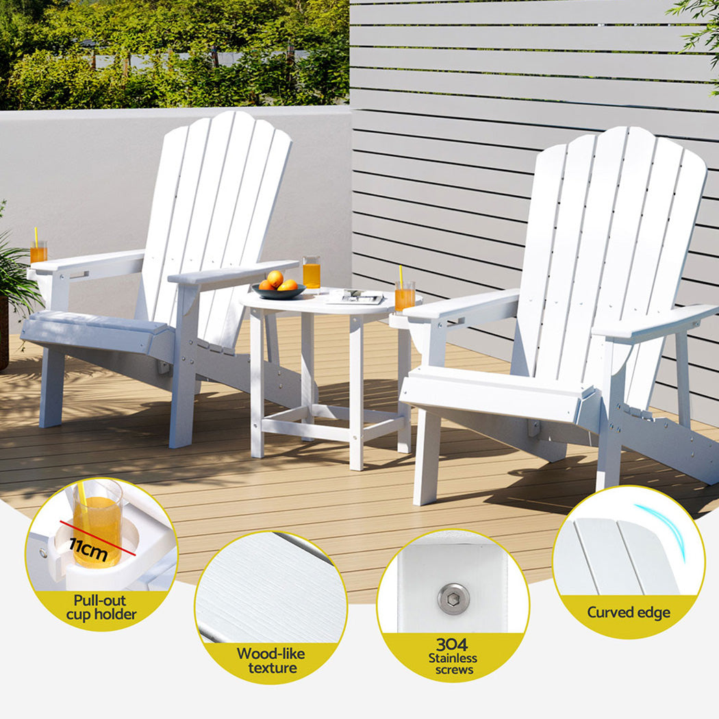 Outdoor Chairs: Gardeon Outdoor Table and Chairs HDPE Adirondack Beach Chair Sun Lounge Patio Furniture Garden White