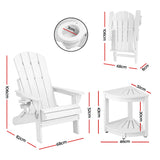 Gardeon Outdoor Table and Chairs HDPE Folding Adirondack Beach Chair Patio Furniture White