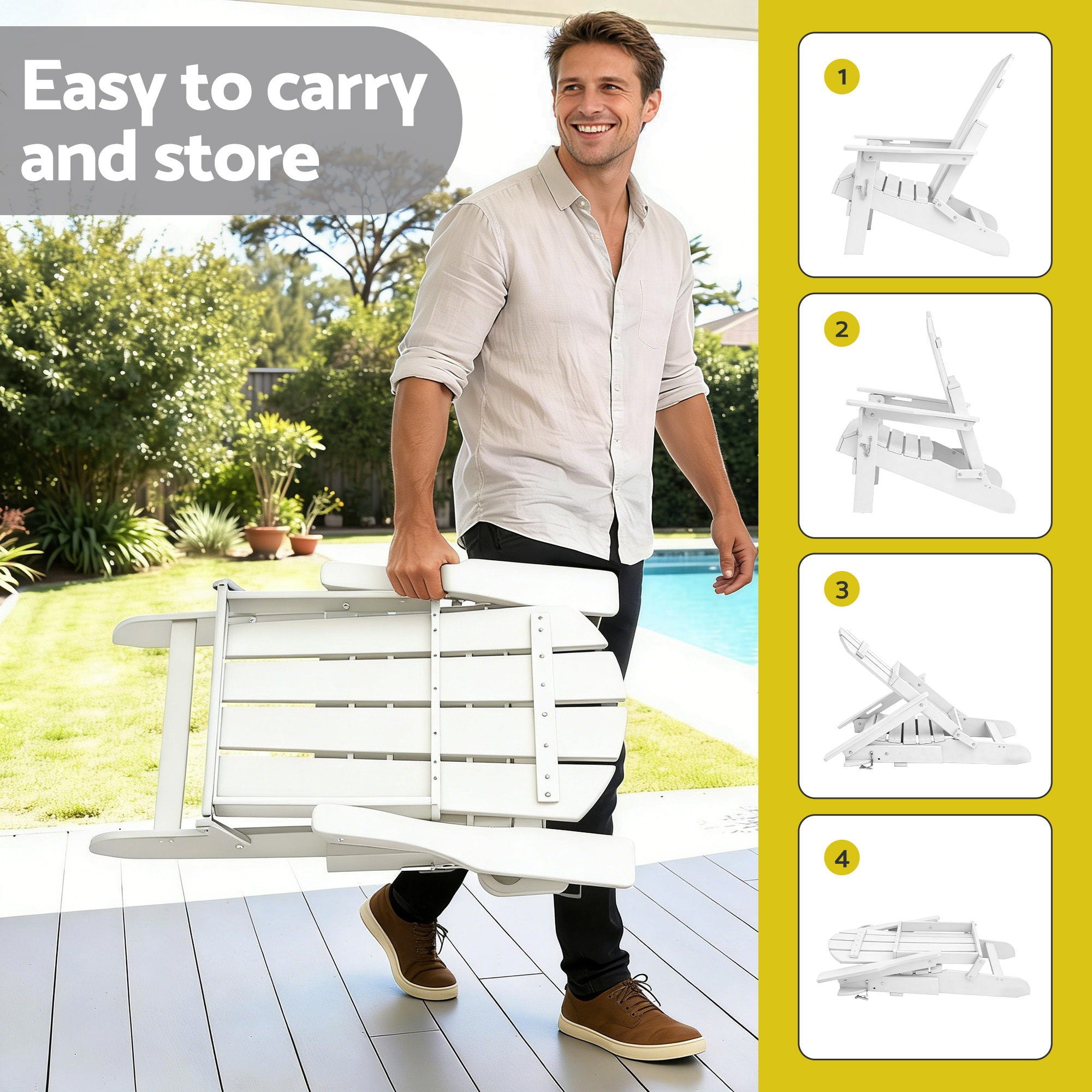 Gardeon Outdoor Table and Chairs HDPE Folding Adirondack Beach Chair Patio Furniture White