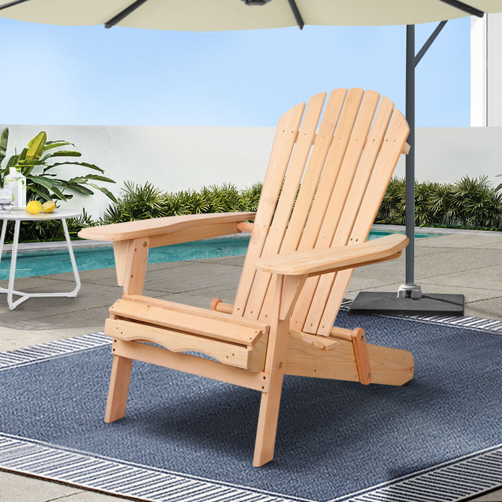 Outdoor Chairs: Gardeon Adirondack Outdoor Chairs Wooden Beach Chair Patio Furniture Garden Natural