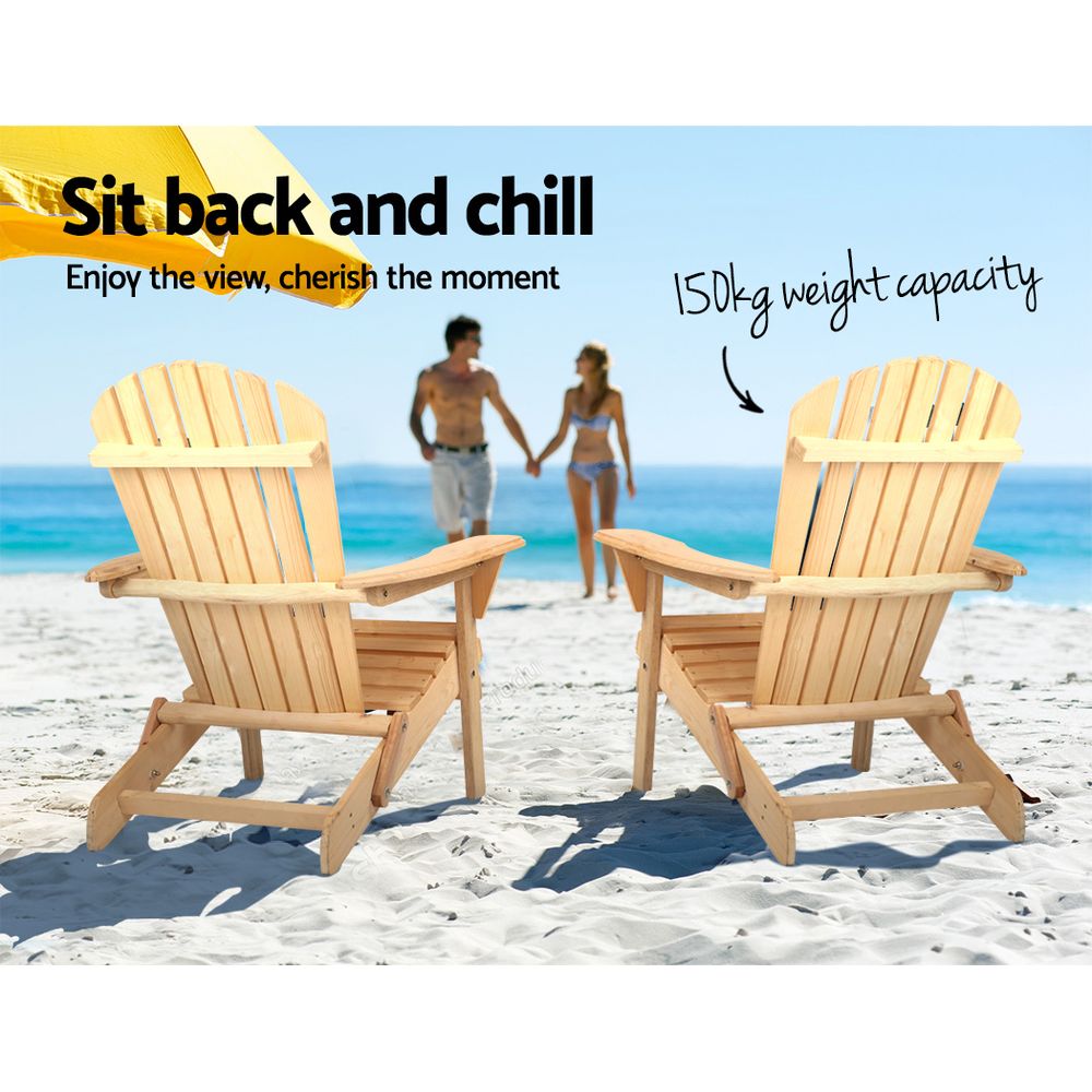 Outdoor Chairs: Gardeon Adirondack Outdoor Chairs Wooden Beach Chair Patio Furniture Garden Natural