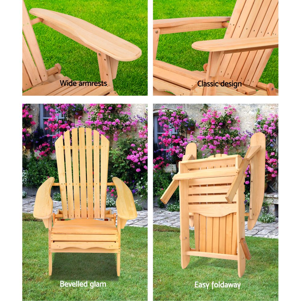 Outdoor Chairs: Gardeon Adirondack Outdoor Chairs Wooden Beach Chair Patio Furniture Garden Natural