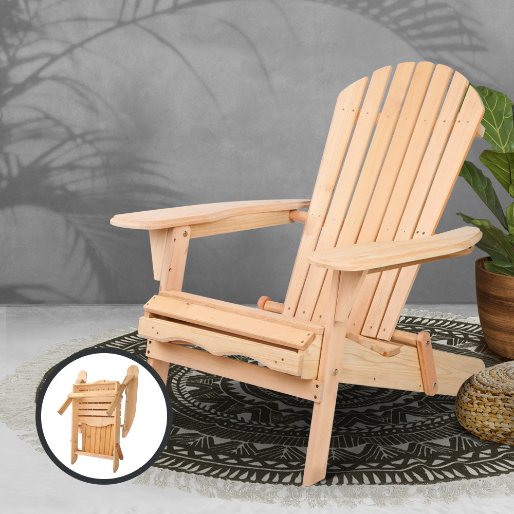 Outdoor Chairs: Gardeon Adirondack Outdoor Chairs Wooden Beach Chair Patio Furniture Garden Natural