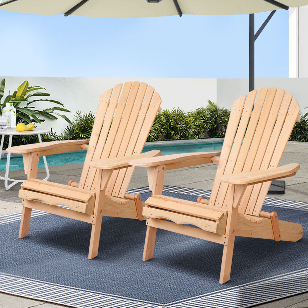 Outdoor Chairs: Gardeon Adirondack Outdoor Chairs Wooden Beach Chair Patio Furniture Garden Natural Set of 2