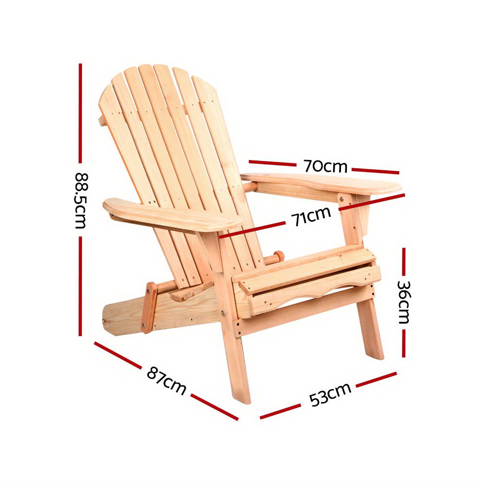 Outdoor Chairs: Gardeon Adirondack Outdoor Chairs Wooden Beach Chair Patio Furniture Garden Natural Set of 2