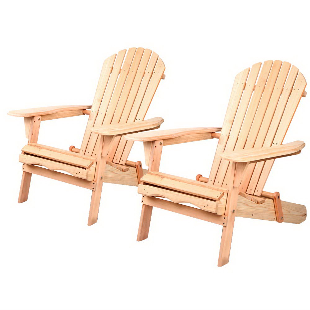 Outdoor Chairs: Gardeon Adirondack Outdoor Chairs Wooden Beach Chair Patio Furniture Garden Natural Set of 2