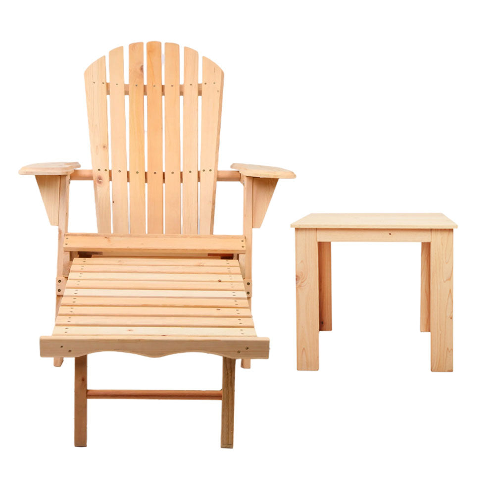 Outdoor Sofas & Lounge Sets: Gardeon 3PC Adirondack Outdoor Table and Chairs? Wooden Sun Lounge Beach Patio Natural