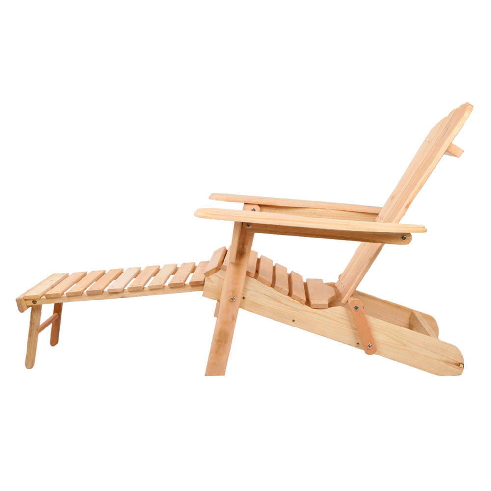 Outdoor Sofas & Lounge Sets: Gardeon 3PC Adirondack Outdoor Table and Chairs? Wooden Sun Lounge Beach Patio Natural