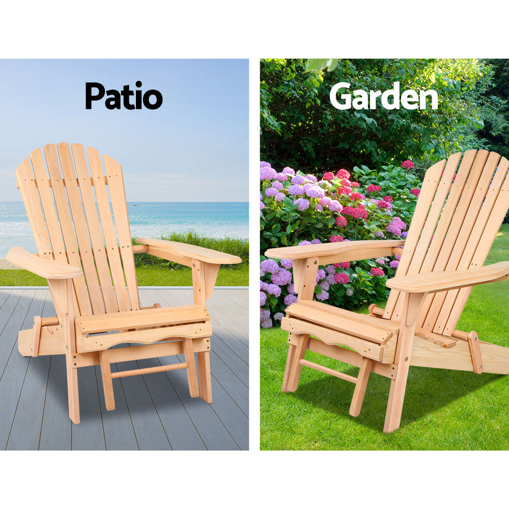 Outdoor Sofas & Lounge Sets: Gardeon 3PC Adirondack Outdoor Table and Chairs? Wooden Sun Lounge Beach Patio Natural
